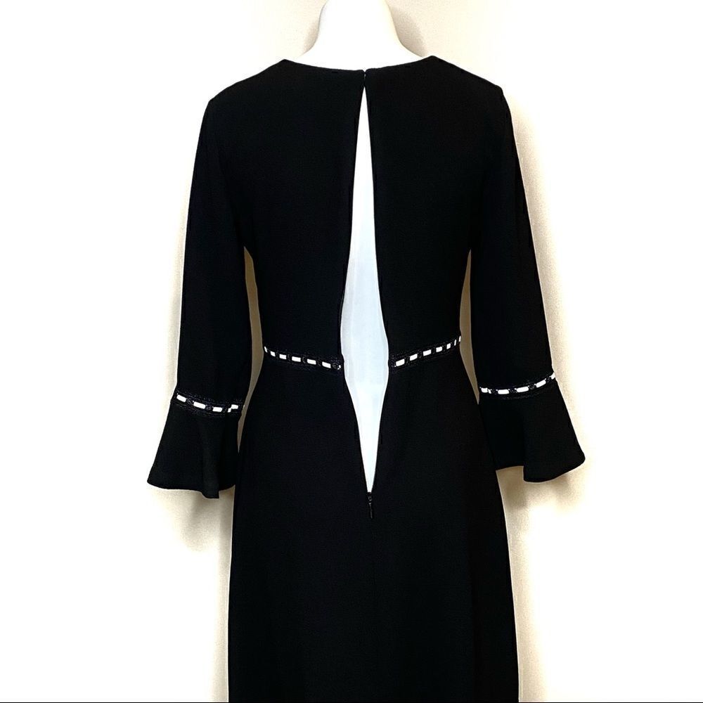 Karl Lagerfeld black with white trim V-neck bell sleeve dress size 2 - Picture 9 of 16